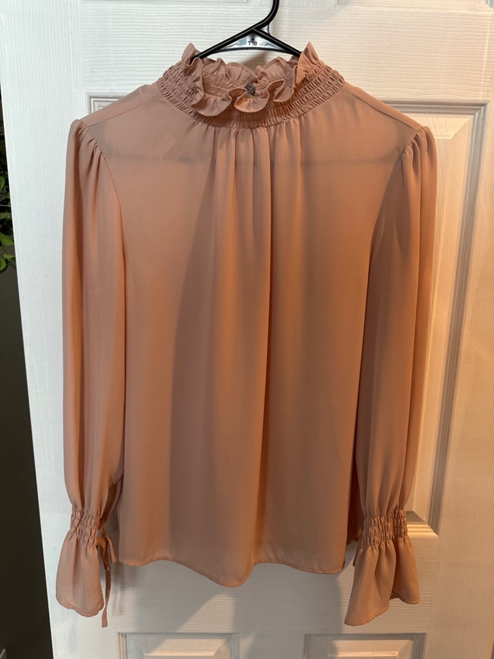 Vince Camuto Dusty Rose Ruffle Mock Neck Long Sleeve Blouse